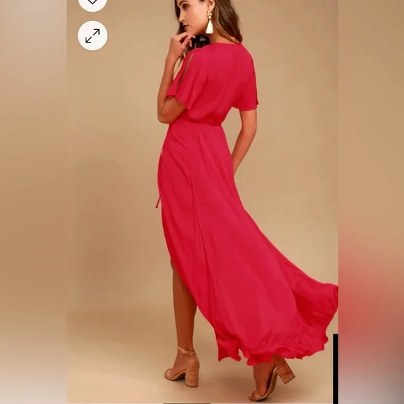🆕 LuLu’s Much Obliged Red Wrap Maxi Dress, Size L - Picture 2 of 10
